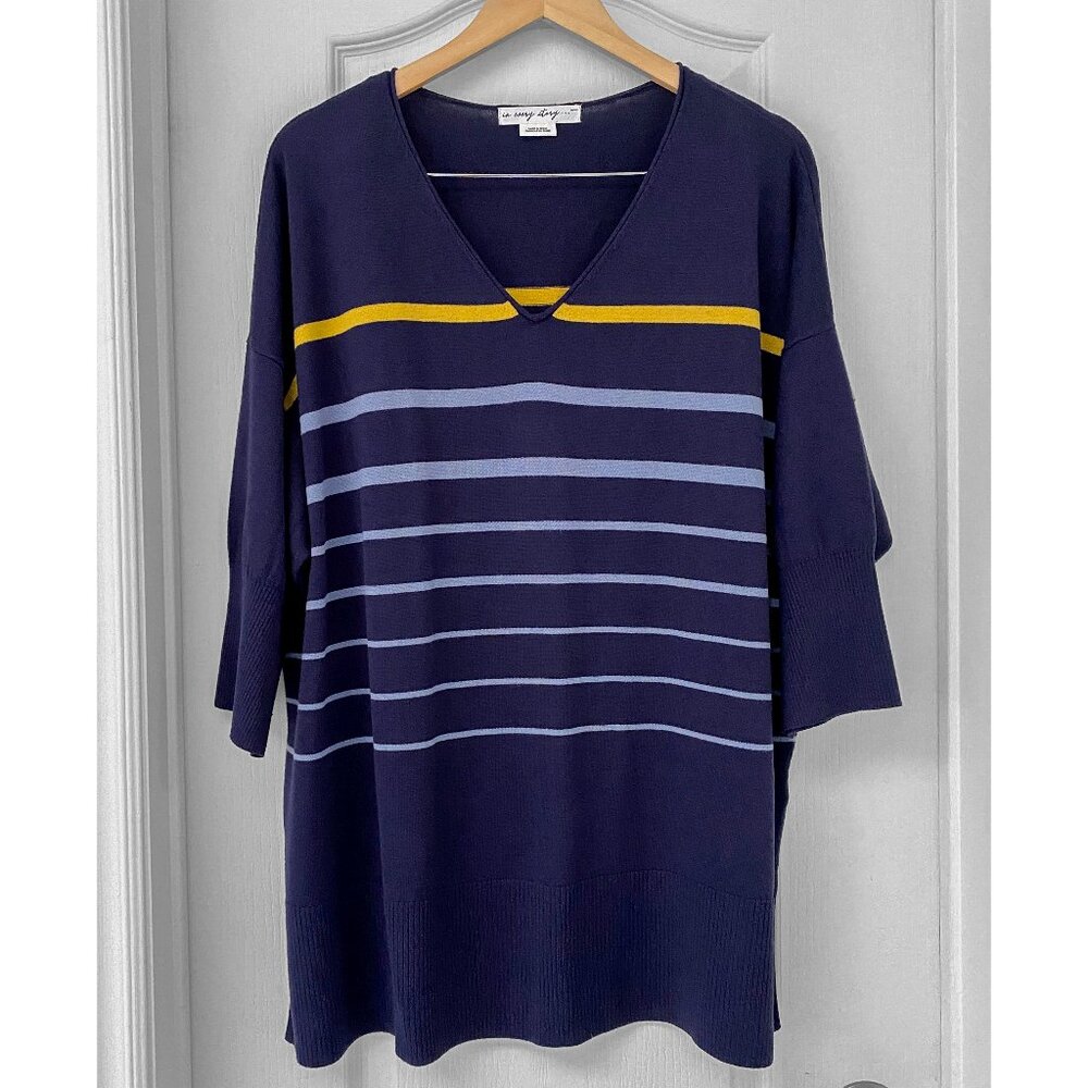 In Every Story Navy Striped V-Neck Sweater Tunic Top 2X